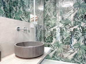 Regadera, secadora de cabello, bidet, toallas