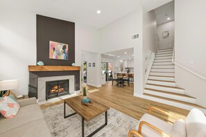 Fireplace, video games, books