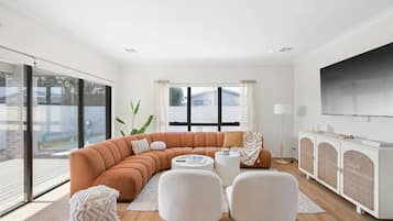 TV, fireplace, table tennis, books