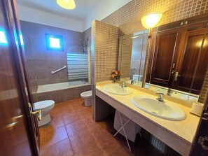 Hair dryer, bidet, towels