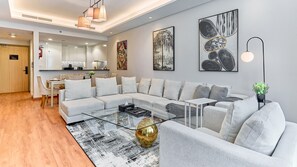 Luxury Apartment, 2 Bedrooms | Living room - bnbme | Paramount Hotel Midtown | 2 Bdr (Dubai)