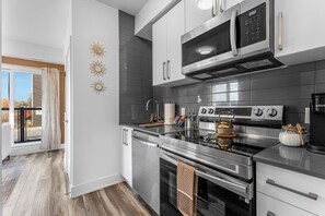 Fridge, microwave, oven, dishwasher