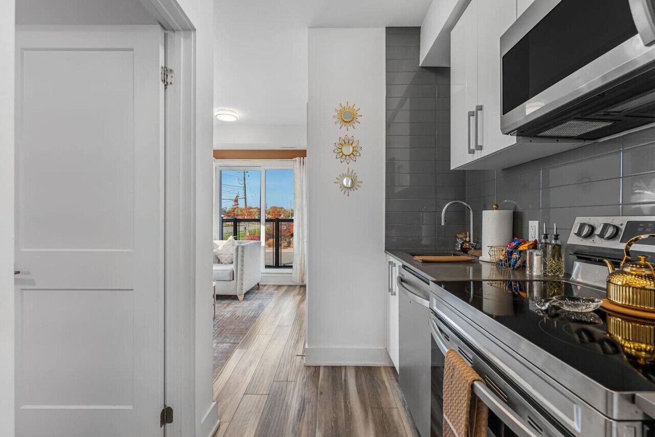 Fridge, microwave, oven, dishwasher