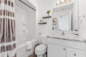 Hair dryer, towels, toilet paper