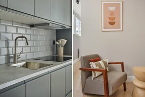 Apartment | Private kitchen | Fridge, microwave, oven, stovetop