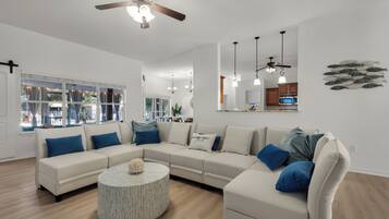 Smart TV, fireplace, video games, foosball