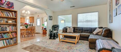 TV, DVD player, books, stereo
