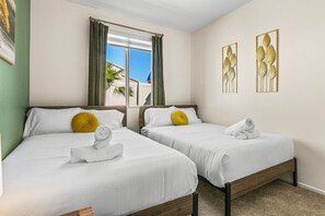 4 bedrooms, desk, iron/ironing board, travel cot