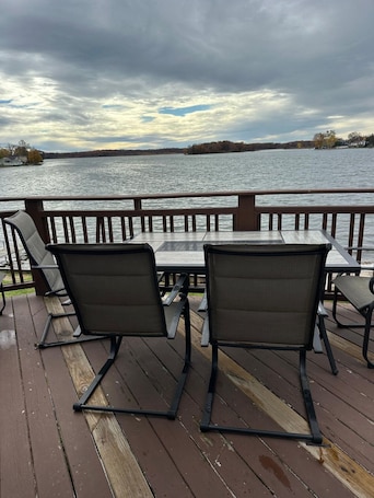 Outdoor dining. Lakefront house 2-bedroom house in delightful Michigan Center with WiFi, AC