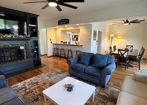 Smart TV, fireplace, video games, foosball