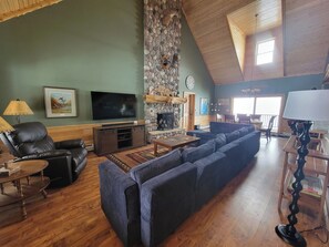 Smart TV, fireplace, video games, DVD player