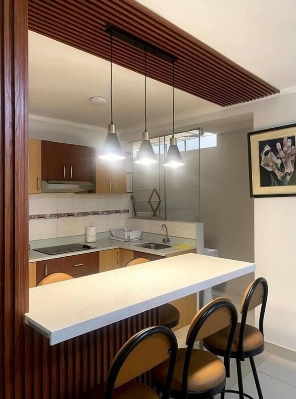 Fridge, microwave, stovetop, dishwasher