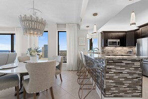 Fridge, microwave, oven, stovetop - Beachfront | Seachase 1105W | Splash Pad, Pools, Saunas, Hot Tub | My Beach Getaways (Orange Beach)