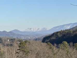 A mountainous landscape with a clear sky.