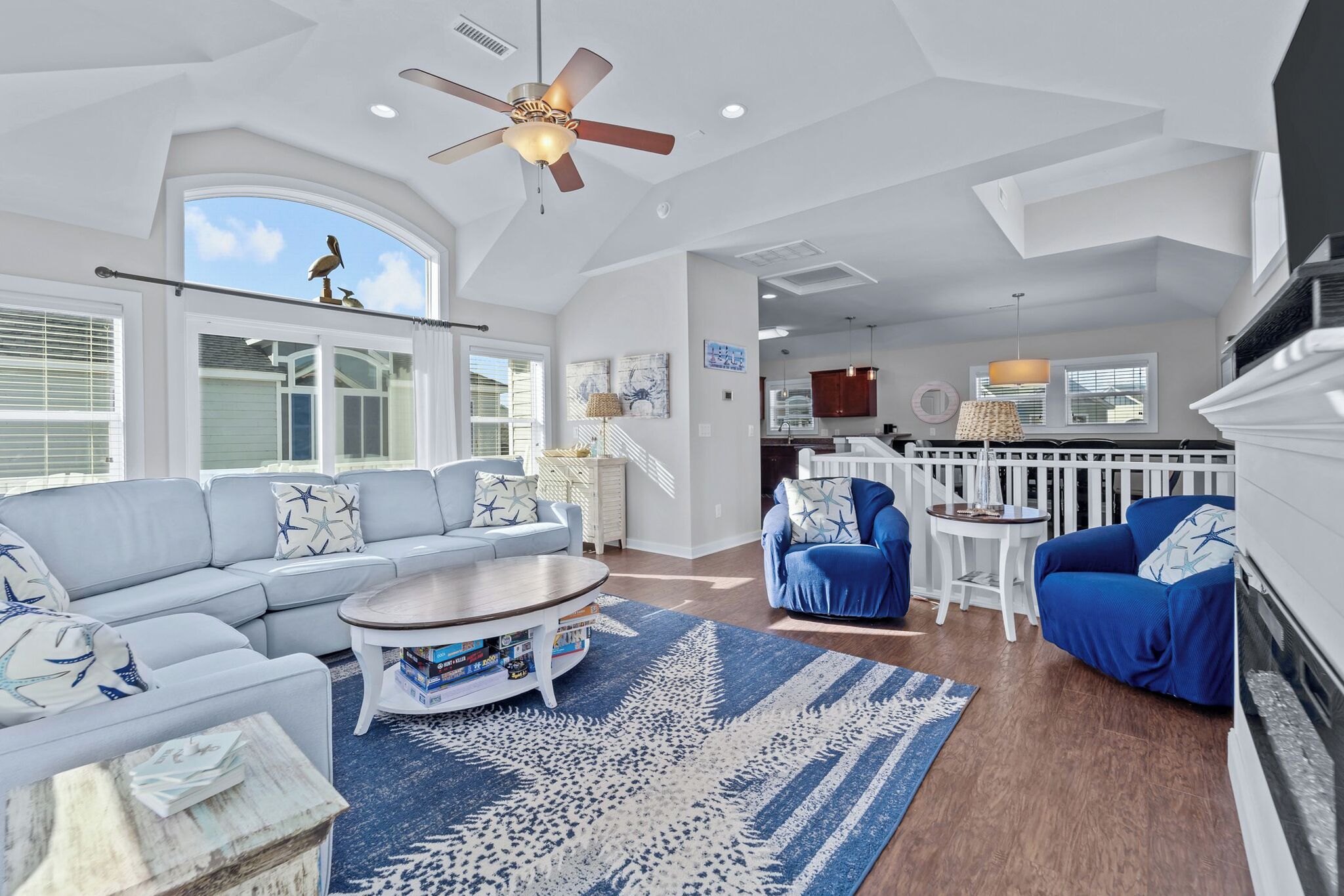 TV, fireplace, video library, stereo