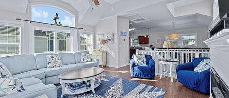 Televisión, chimenea, videoteca y estéreo