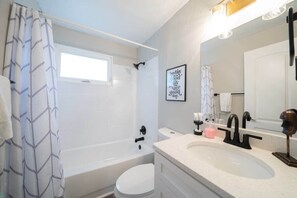 Shower, free toiletries, hair dryer, towels