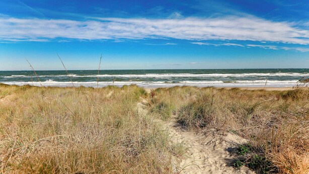 A beach with sand dunes and ocean waves. - 1866 EOV Wave Suite (Norfolk)