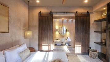 Deluxe-huvila, patio, näköala uima-altaalle | 2 makuuhuonetta, egyptinpuuvillaiset lakanat, ylelliset vuodevaatteet