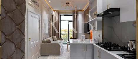 Comfort Condo, Balcony, City View | Private kitchen