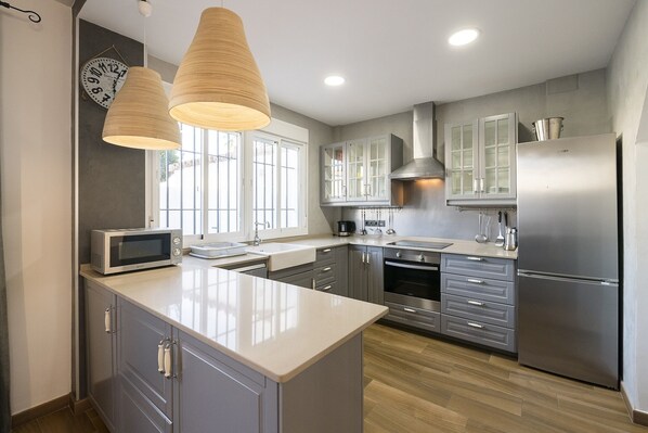 Fridge, microwave, oven, dishwasher