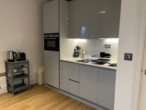 Apartment | Private kitchen | Fridge, microwave, oven, stovetop