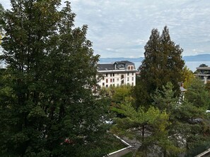 A large building with multiple windows and a balcony, surrounded by dense trees. - Spacious refurbished apartment with balcony and garage, near city center (Évian-les-Bains)