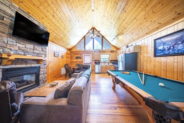 Télévision, cheminée, espaces bureaux