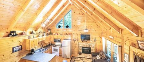 Televisión, chimenea y oficina