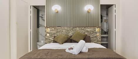 Apartment | Laptop workspace, iron/ironing board, bed sheets