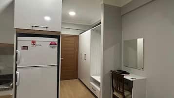 Full-size fridge, electric kettle