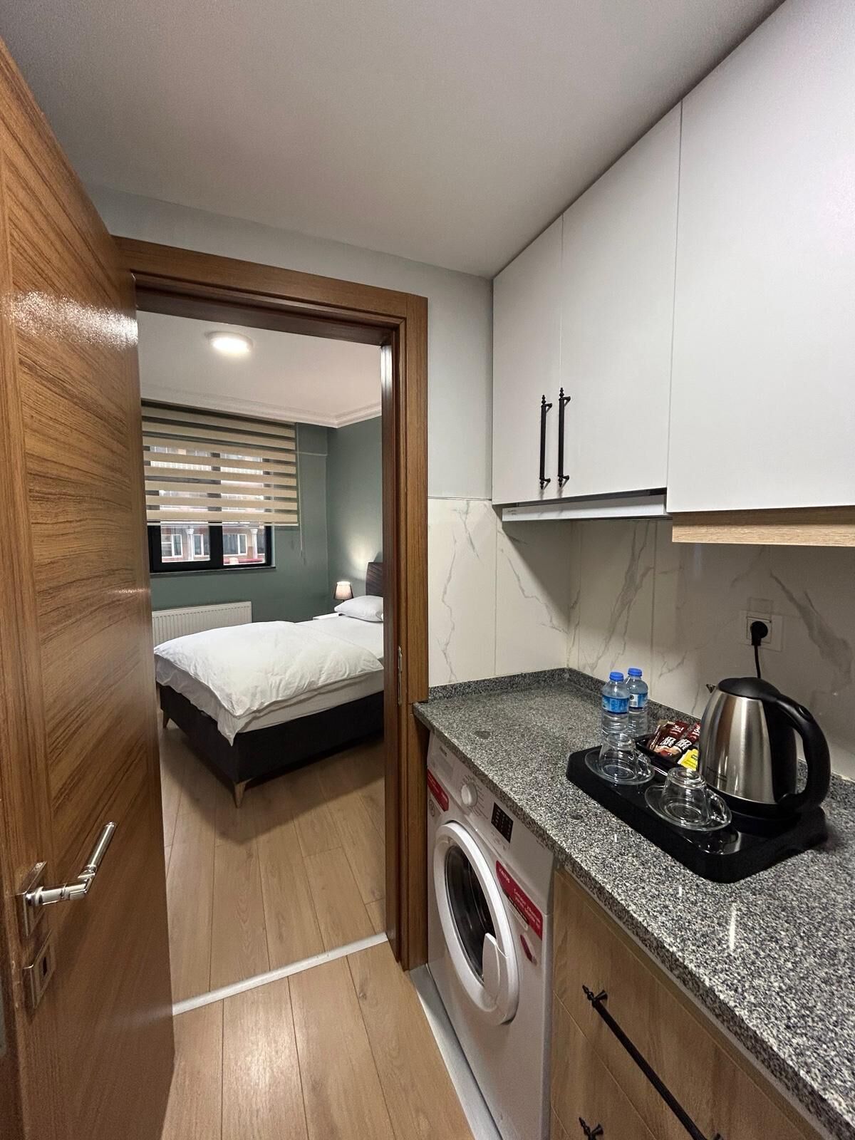 Full-size fridge, electric kettle