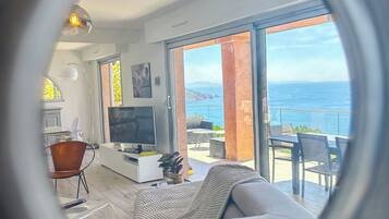 Televisión, mesa de ping pong, estéreo