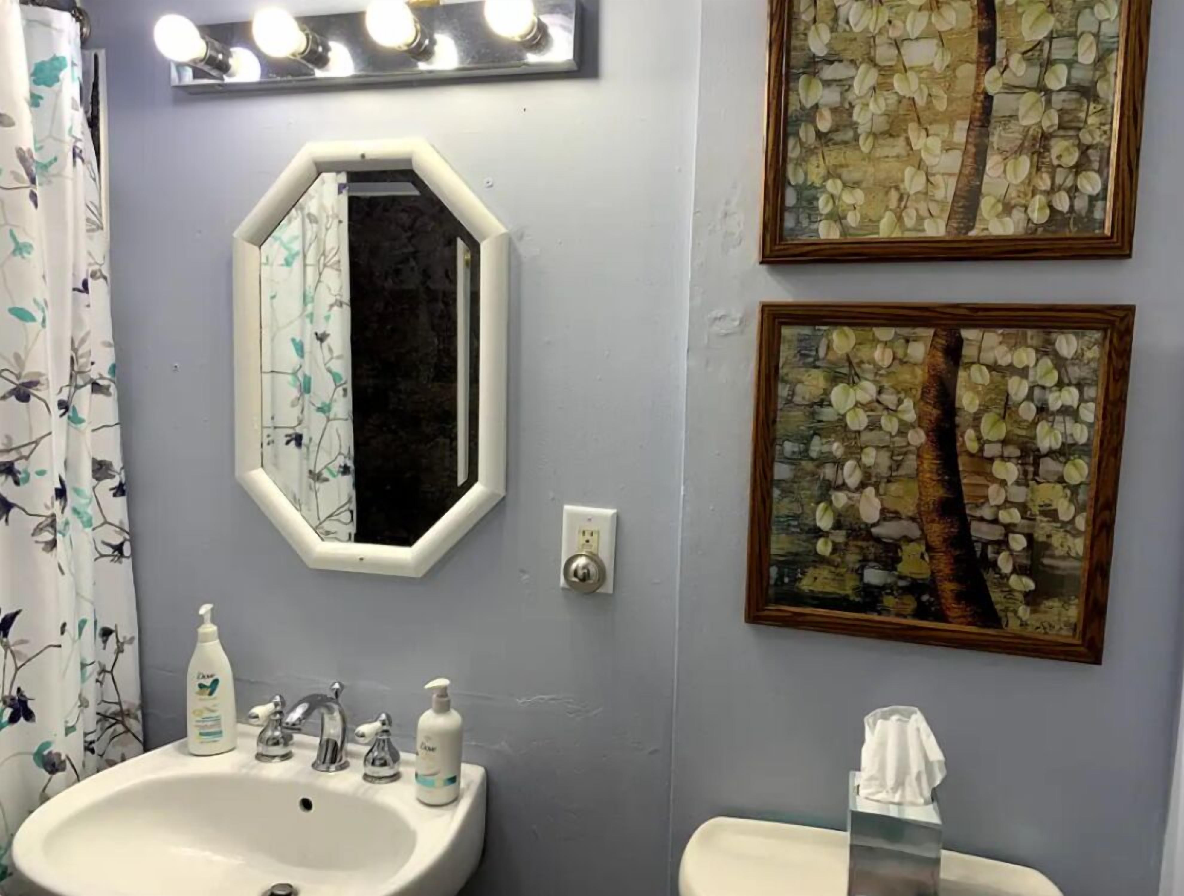 Secador de cabelo, toalhas de banho, sabonete, papel higiênico