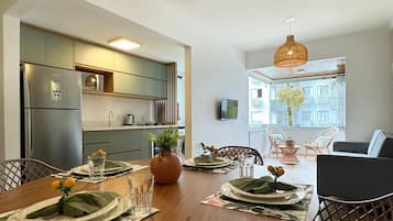 Fridge, microwave, oven, toaster