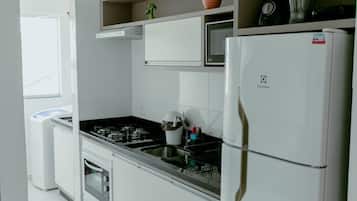 Fridge, microwave, oven, toaster