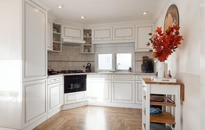 Fridge, stovetop, coffee/tea maker