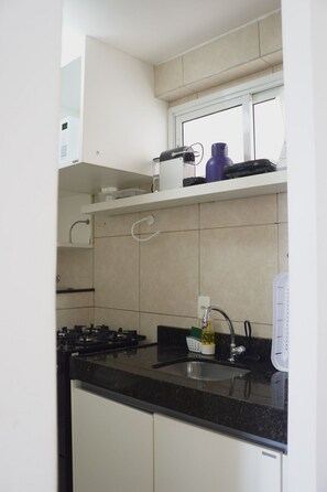Apartment | Private kitchen | Fridge, microwave, oven, stovetop