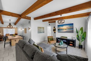 Smart TV, fireplace, table football