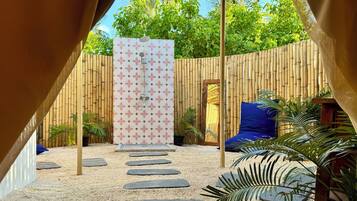 Shower, free toiletries, hair dryer, slippers