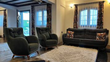 Family Villa, Private Pool, Mountain View | Living area | Flat-screen TV