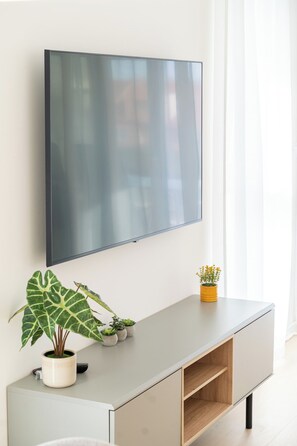 Apartment, Balcony | Living area | 50-inch LCD TV with satellite channels, Netflix, streaming services