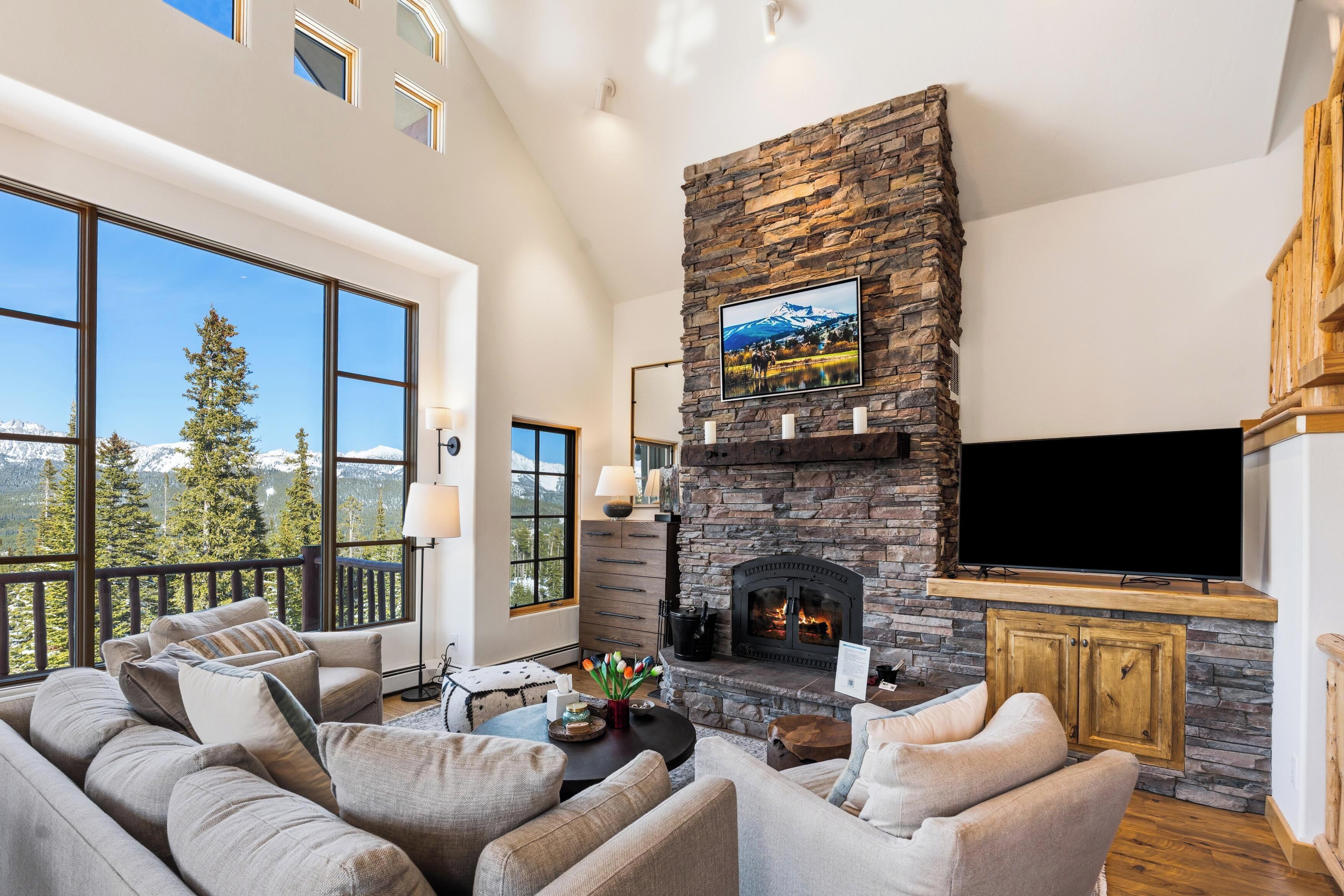 Smart TV, fireplace, video games, stereo