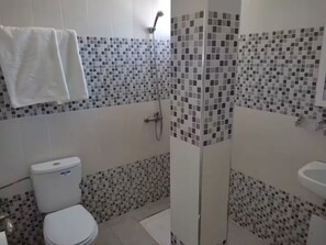 Ducha, toallas, jabón y papel higiénico