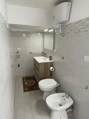 Secadora de cabello, toallas, jabón, papel de baño 
