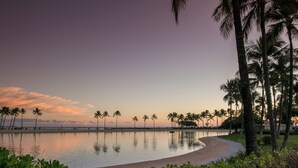 A beach with palm trees and a calm sea during sunset. - Waikiki Retreat at Ilikai Hotel | Near Beach and Ala Moana (Honolulu)