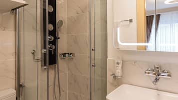 Basic Double Room, City View | Bathroom | Shower, rainfall showerhead, hair dryer, slippers