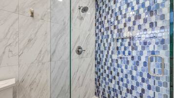 Shower, towels, soap, shampoo