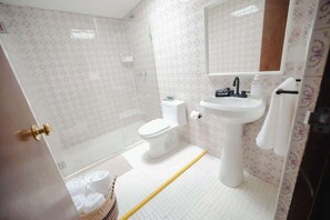 Douche, sèche-cheveux, shampoing