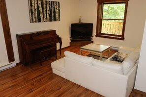 Tv, eldstad, bordsfotboll och böcker